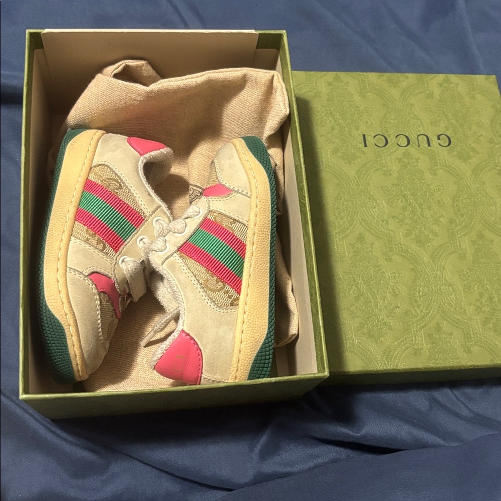 Gucci Infant Sneakers with Pink and Green Accents